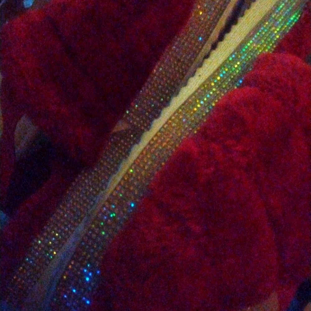 Red Fur Sequence Rimmed Sliders